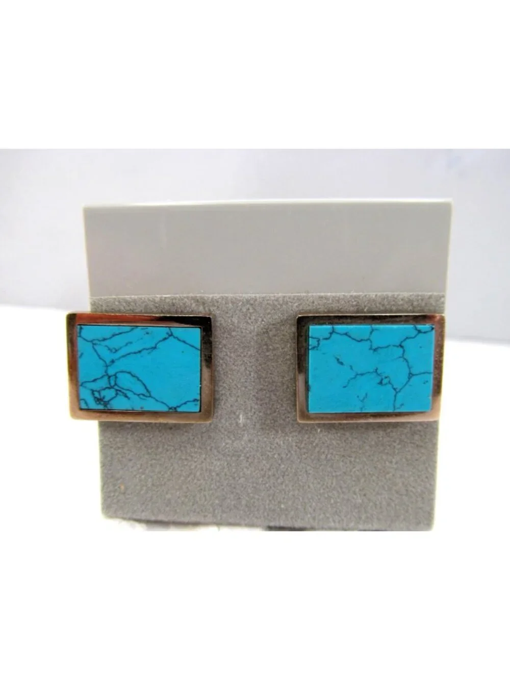 Men's Rectangle Acrylic Faux Turquoise Cufflinks Silver Tone Metal & Bullet Back
